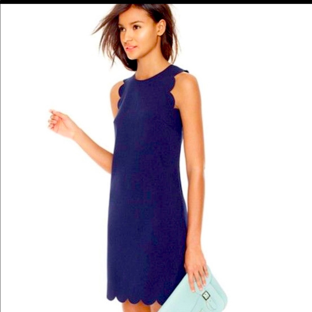 Scalloped navy blue mini dress